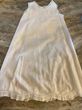 Vintage White Heirloom Sleeveless Lace Trim Dress or christening slip